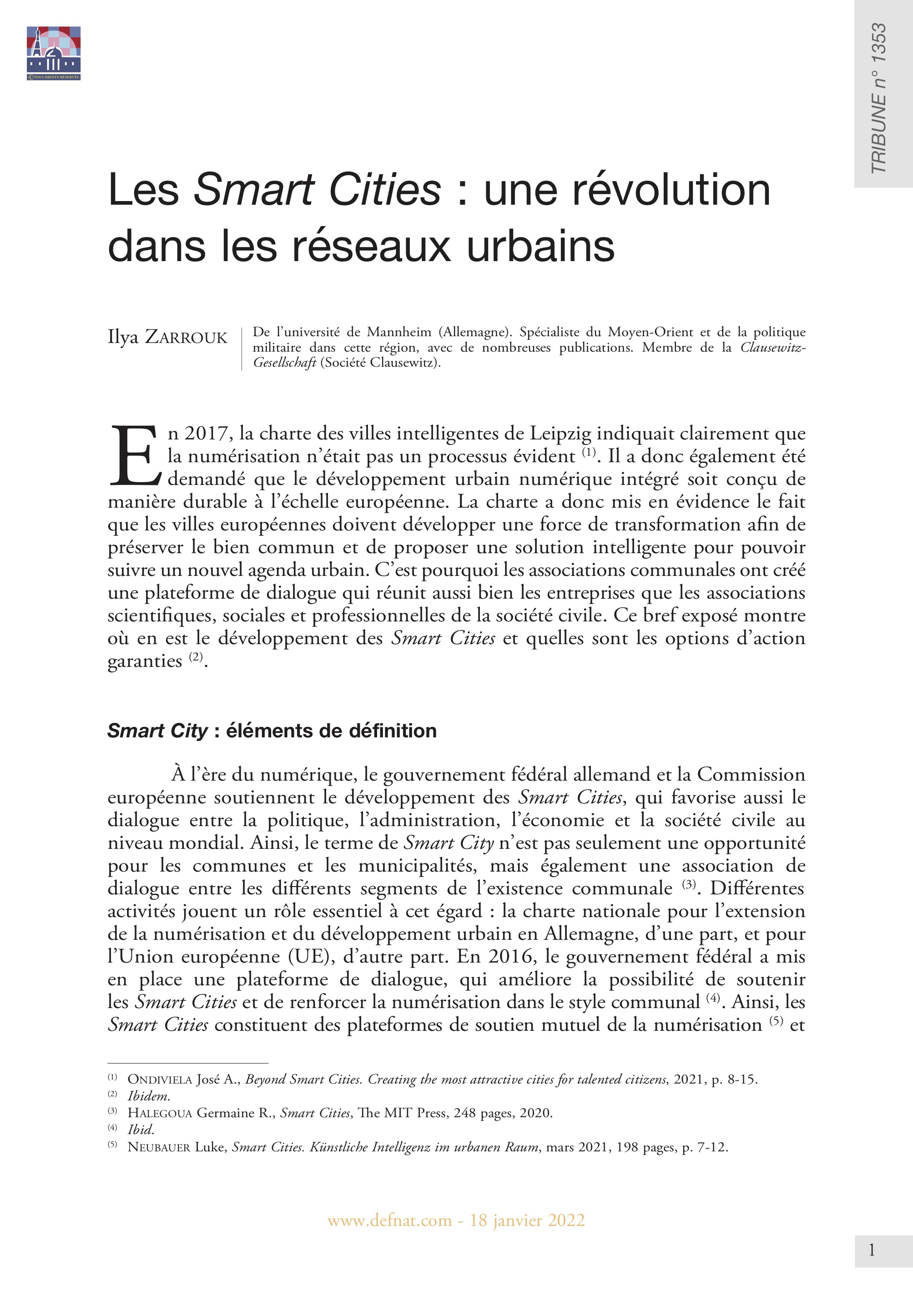 Les Smart Cities : une révolution dans les réseaux urbains (T 1353)
